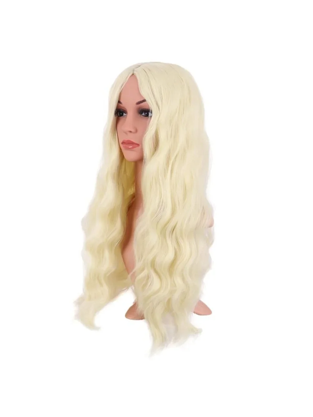 Women's Light Blonde 28 Inch Synthetic Fiber Long Middle Part Curly Cosplay Wigs